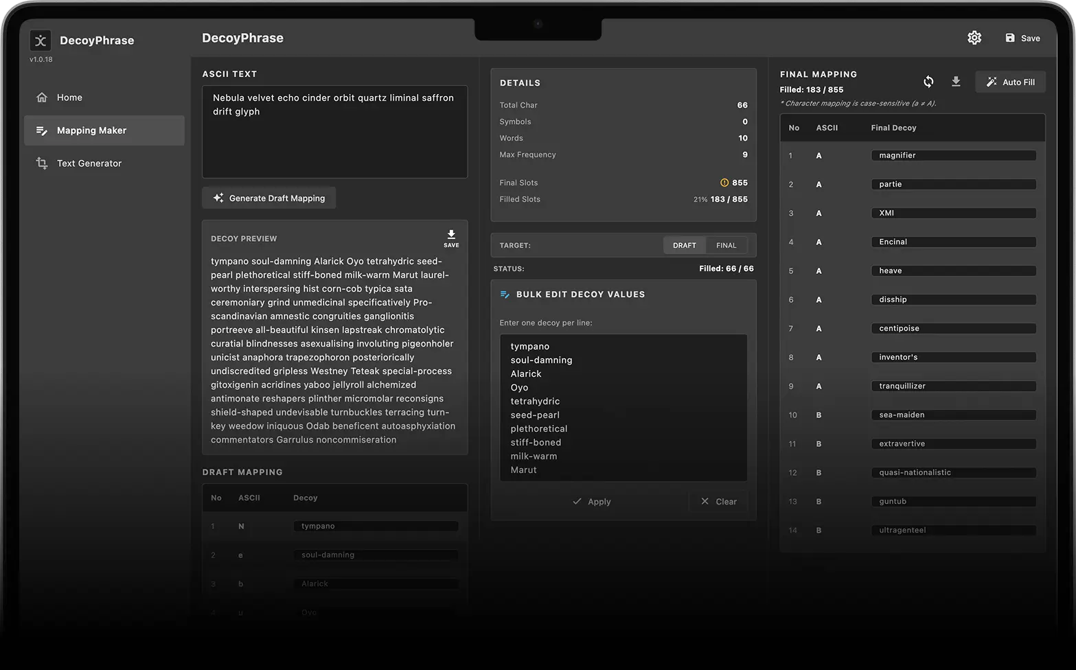 Decoy Phrase Generator Application Preview
